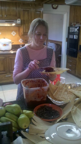 Filling the tamales